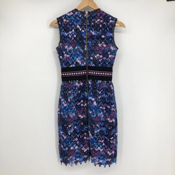 SALONI Trudi Sleeveless Chevron Lace Sleeveless Cocktail Dress Blue Multicolor 0 - Picture 3 of 16